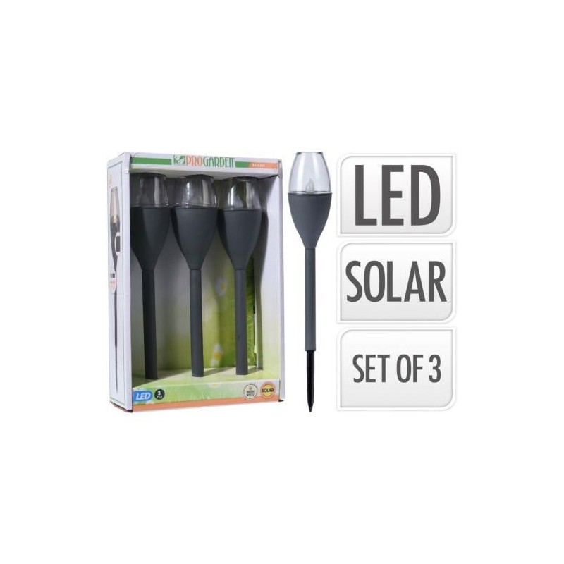 PACK 3 PINCHOS LUZ SOLAR RECARGABLE 38CM DX9200040