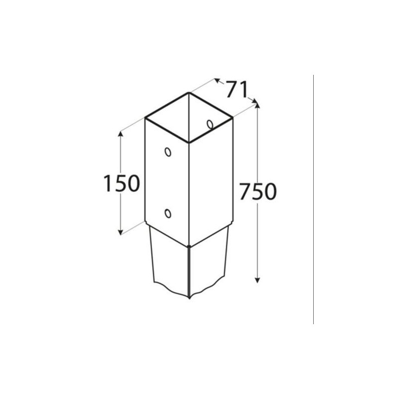 ANCLAJE PUNTA PARA POSTES 7X7 CM. 71X750X150 MM.