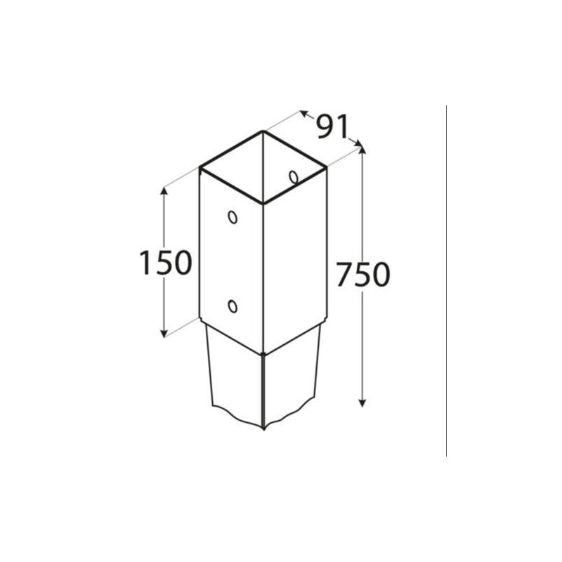 ANCLAJE PUNTA PARA POSTES 9X9 CM. 91X750X150 MM.