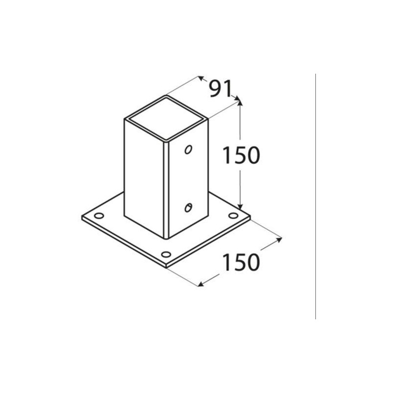 ANCLAJE PLANO PARA POSTES 9X9 CM. 91X150X150 MM.