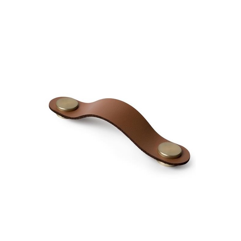 TIRADOR 96MM PIEL MARRON CUERO BOTON LT SATINADO