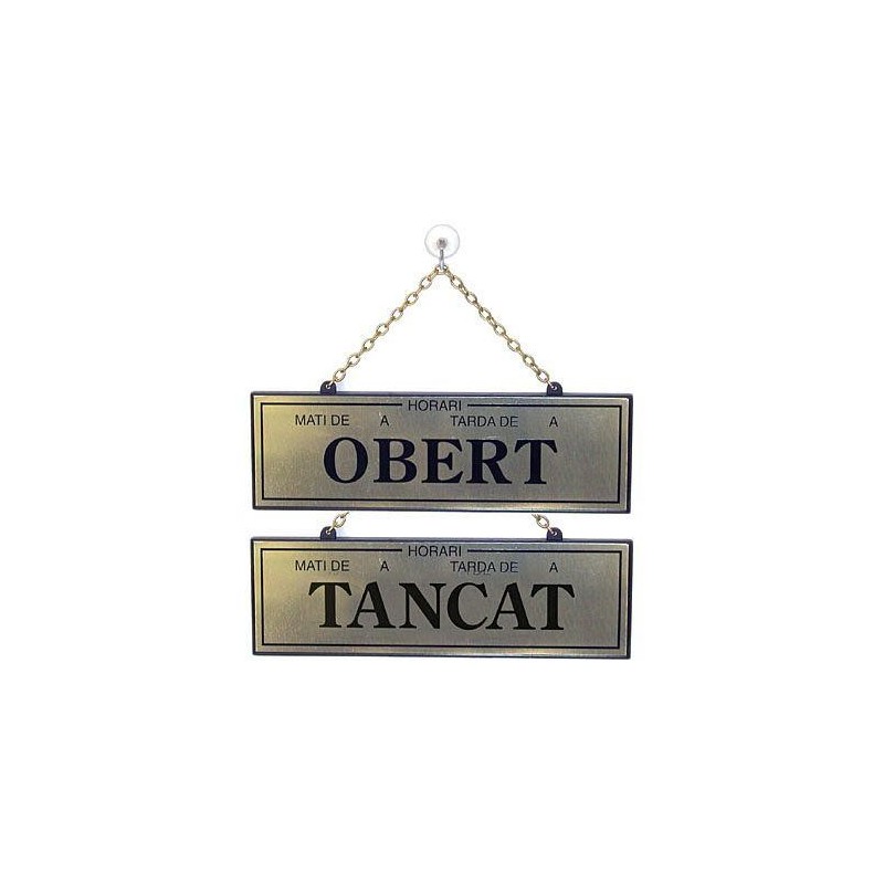 PLACA TANCAT-OBERT CON HORARIO 114 DORADO