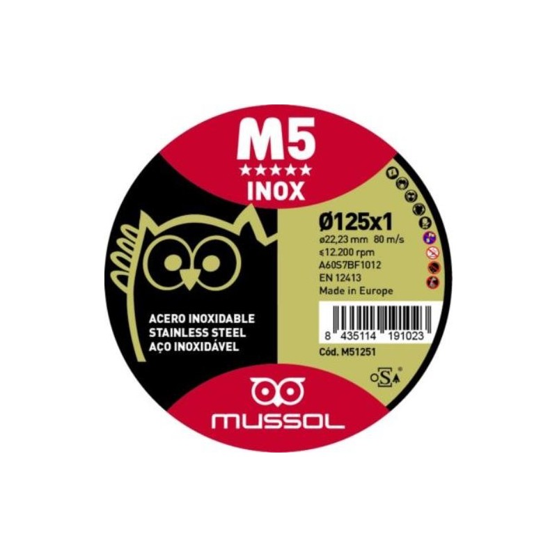 DISCO M5 CORTE EXTRAFINO INOX 125X1 EJE 22.23