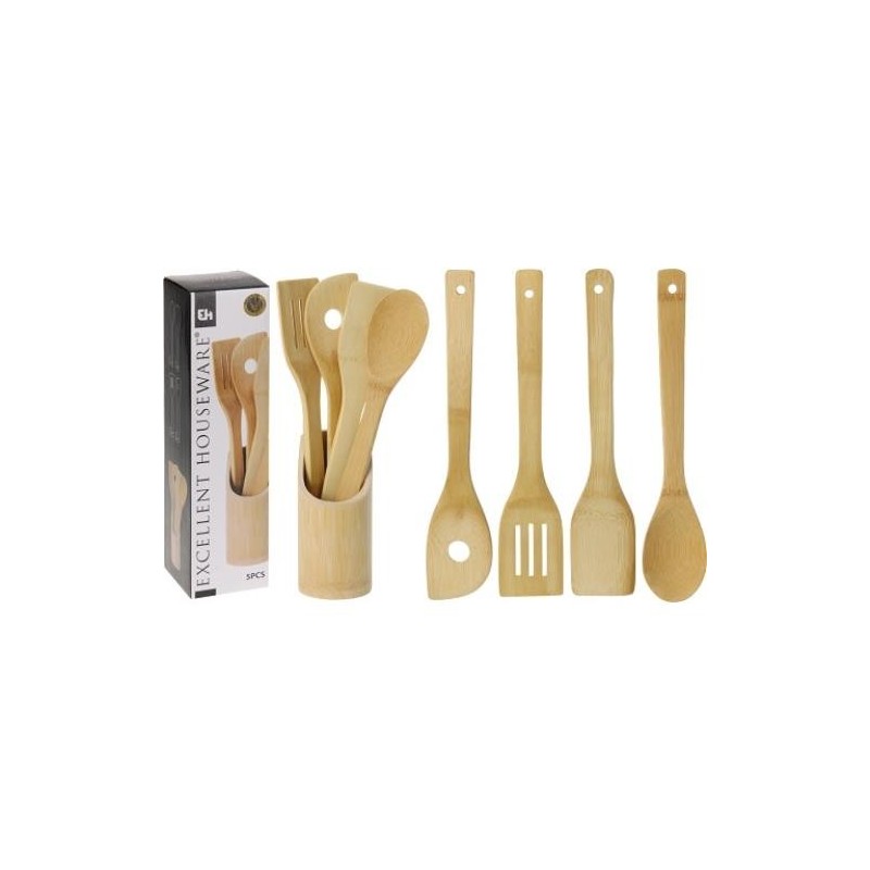 JUEGO 5 UTENSILIOS COCINA MADERA