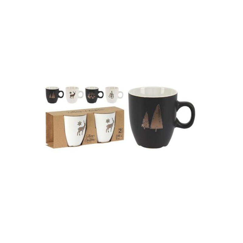 SET 2 TAZAS CERAMICA 150ML DISEÑO DECORATIVO