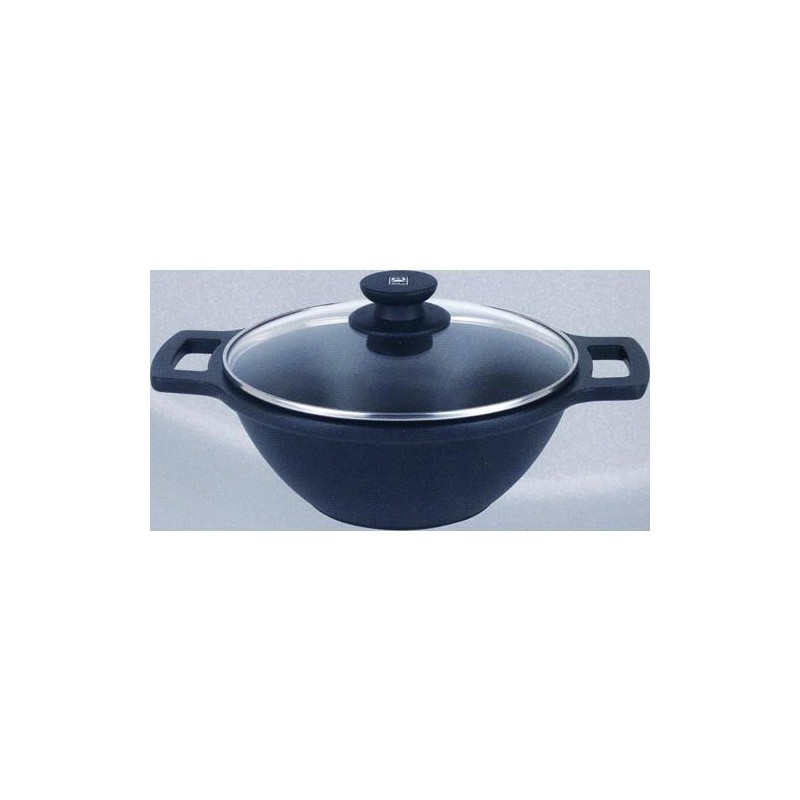 CACEROLA WOK AL. FUNDIDO C/TAPA 24 CM. INDUC.