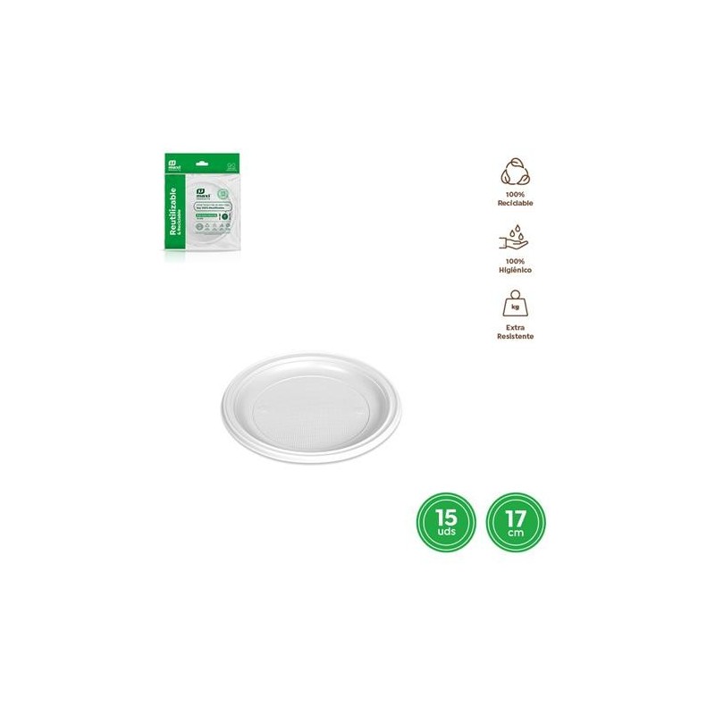 PLATO LLANO REDONDO POSTRE BLANCO 17CM.(PACK-15UD)