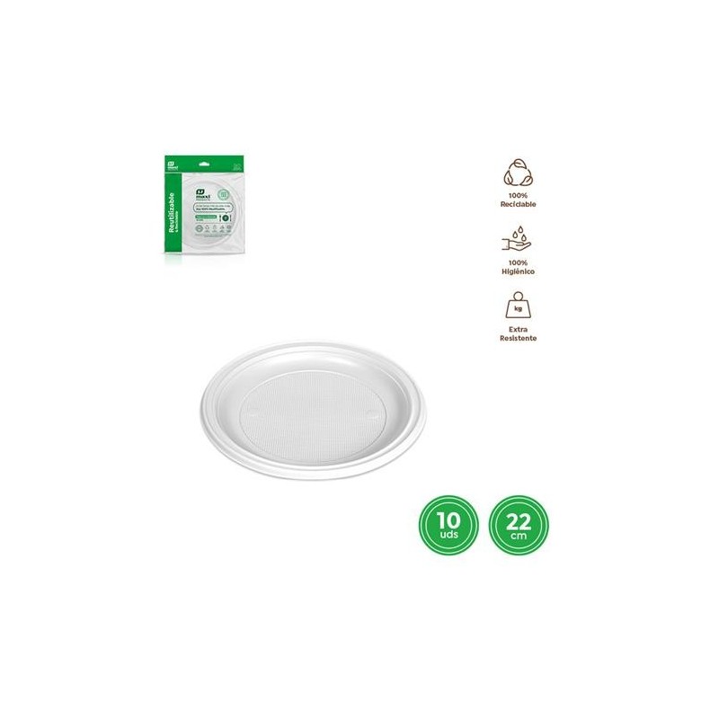 PLATO LLANO REDONDO BLANCO 22CM. (PACK-10UD)