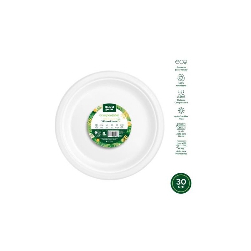 PLATO LLANO REDONDO COMPOSTABLE 30CM. (PACK-3UND)