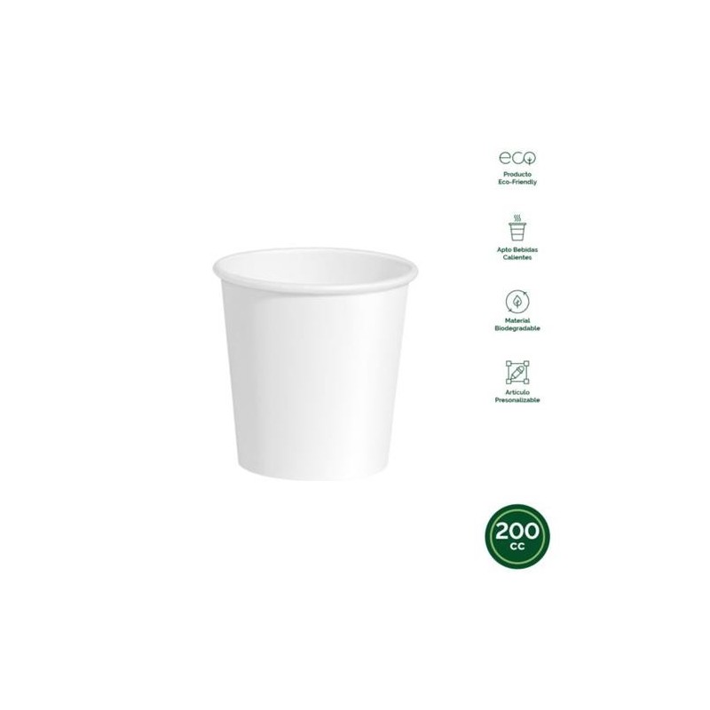 VASO CARTON BLANCO BIODEGRADABLE 200CC(PACK-25UND)