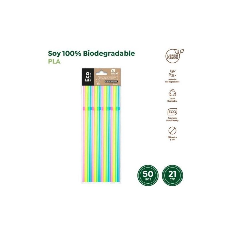 PAJITAS FLEXIBLES BIODEGRADABLES COLORES(PACK-50U)