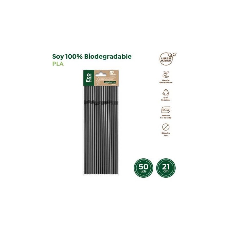 PAJITAS FLEXIBLES BIODEGRADABLES NEGRAS (PACK-50U)