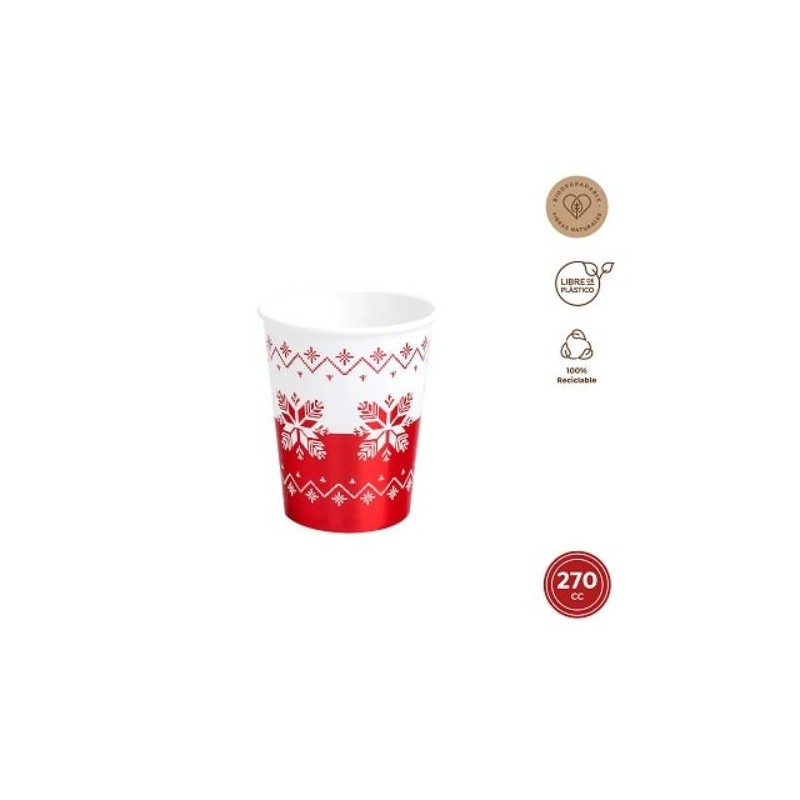 VASO CARTON 270CC ROJO ESTAMPADO 6UDS 7667