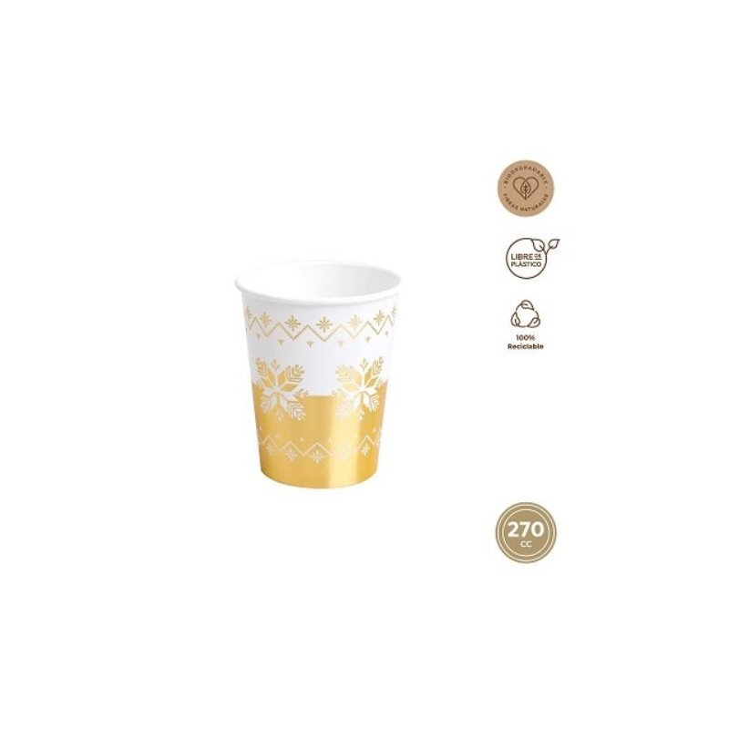 VASO CARTON 270CC ORO METALIZADO 6UDS 7666