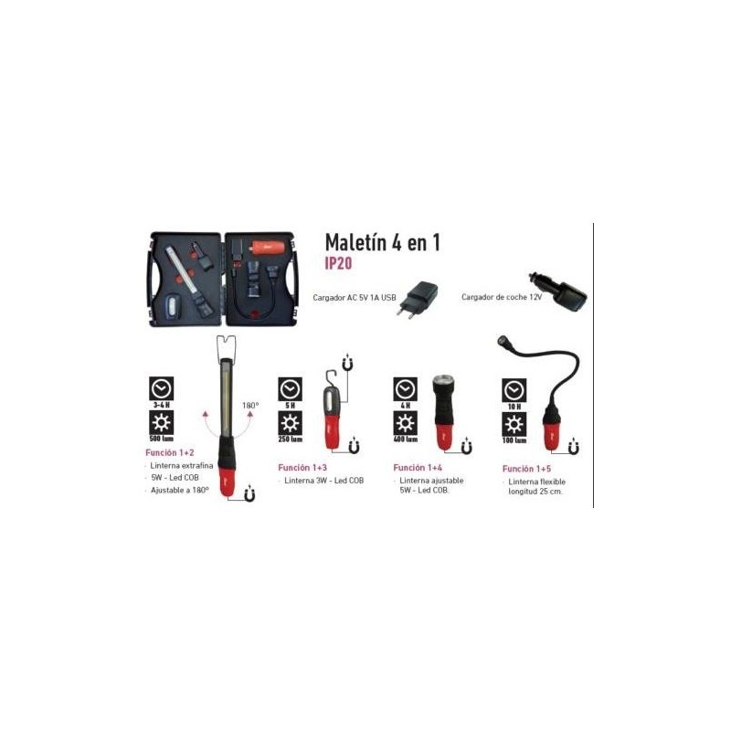 LINTERNAS LED MALETIN 4 EN 1 RECARG. USB/12V MPL41