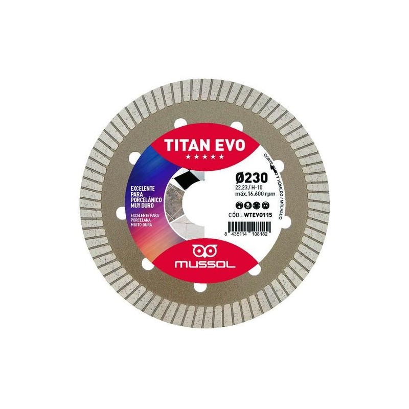 DISCO DIAMANTE TITAN EVO 230MM EJE 22,23MM