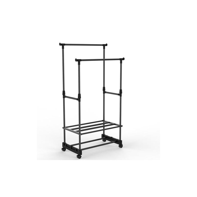 PERCHERO DOBLE C/ ESTANTE Y RUEDAS 77X39X157CM