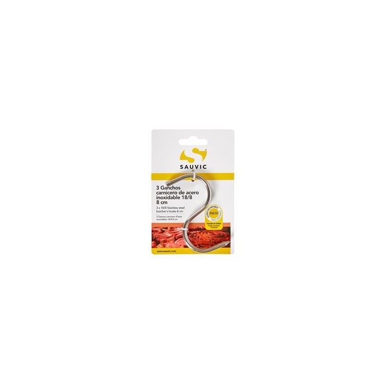 BLISTER 3 GANCHOS CARNICERO ACERO INOX 18/8 8CM