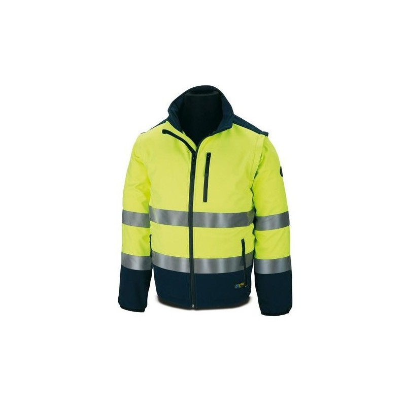 CAZADORA TIPO SOFT SHELL AMARILLA AZUL T.M