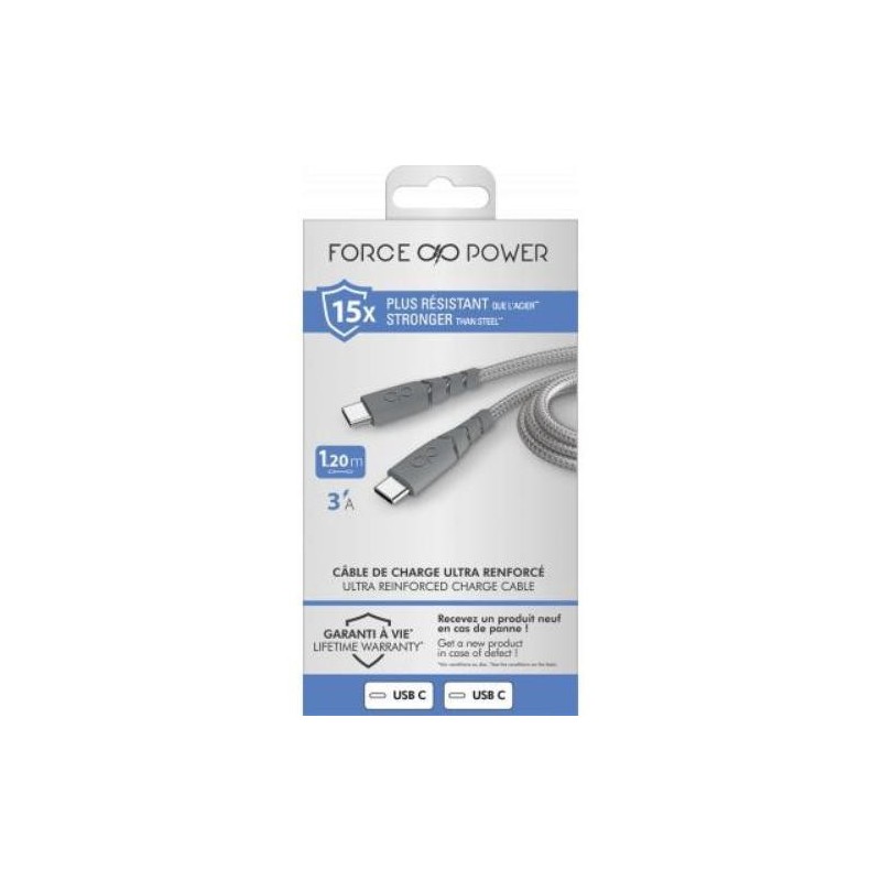 CABLE USB-C/ USB-C 1.2M 3A GRIS F149000
