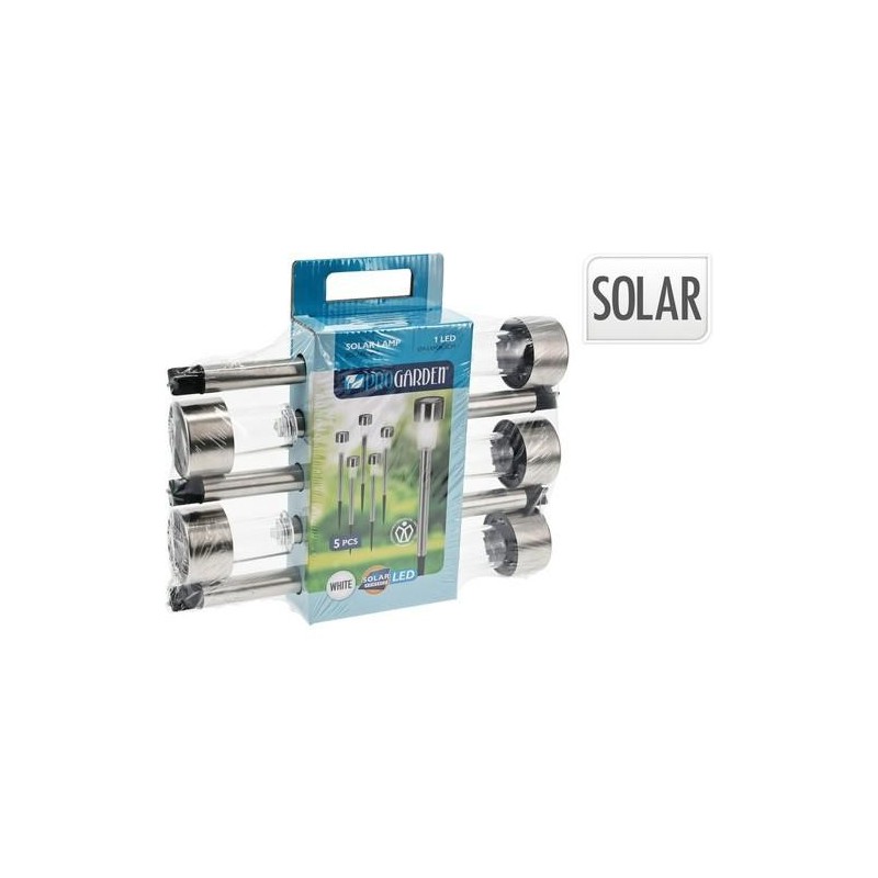 LAMPARA SOLAR LED JARDIN ACERO INOX 5UDS