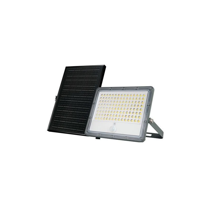 FOCO SOLAR CON PIR Y PANEL SOLAR EXTERNO IP65 12W 1800L