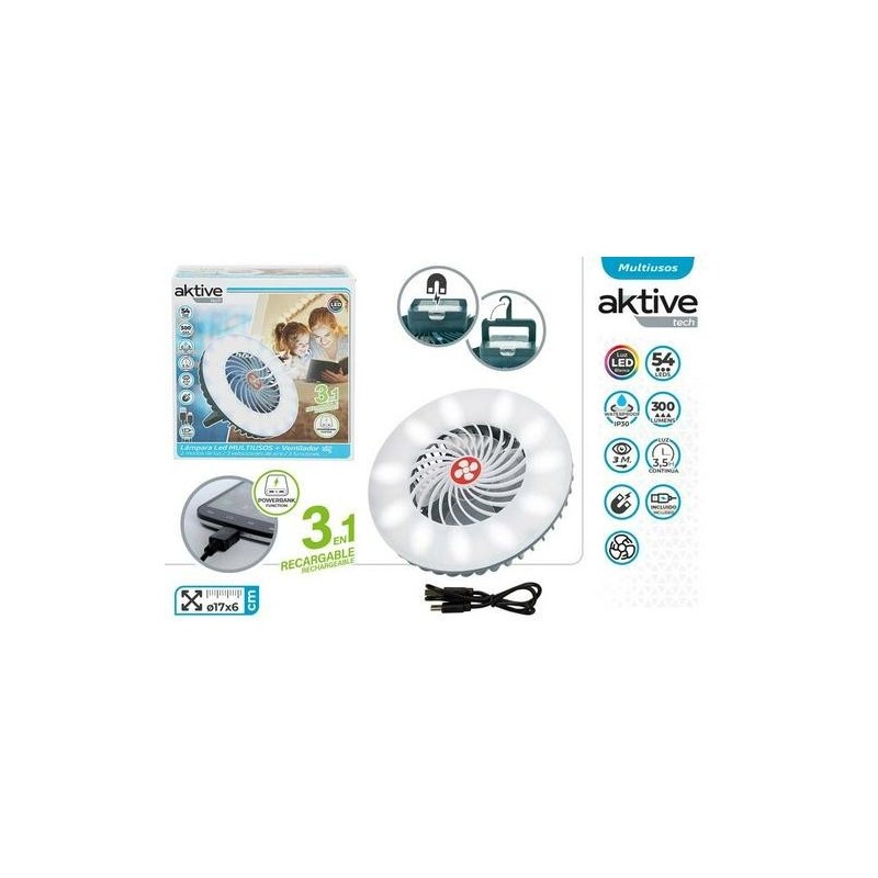 LÁMPARA LED RECARGABLE C/ VENTILADOR Y CARGADOR
