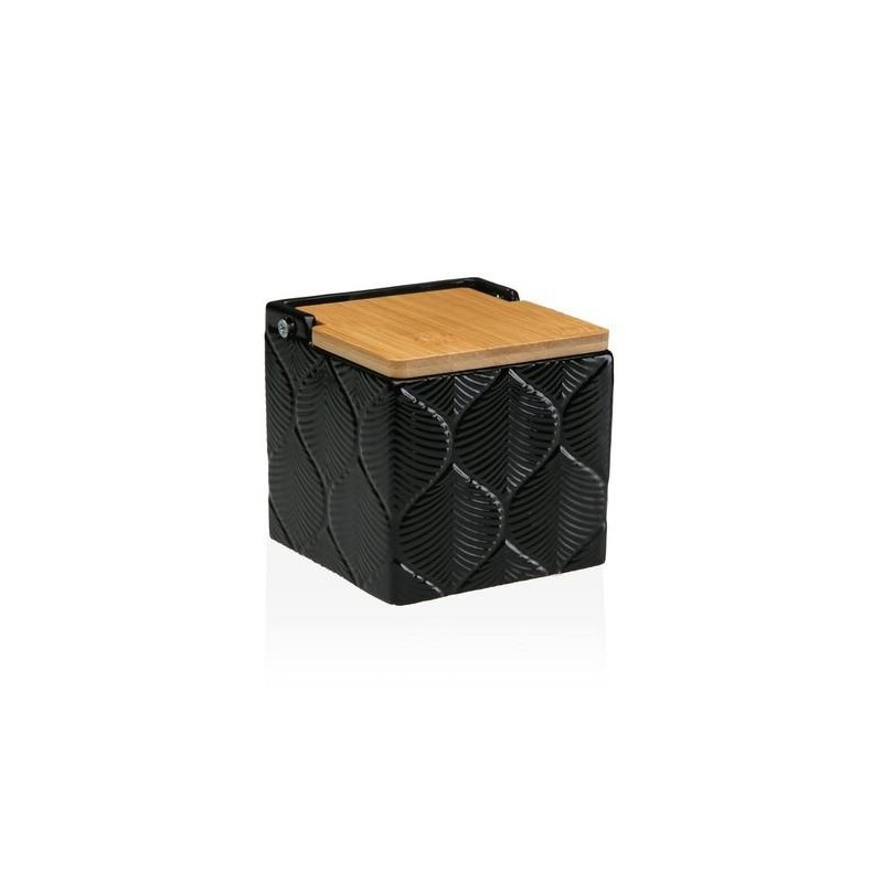 SALERO CUADRADO NEGRO HOJAS 11X11X11CM  22110133
