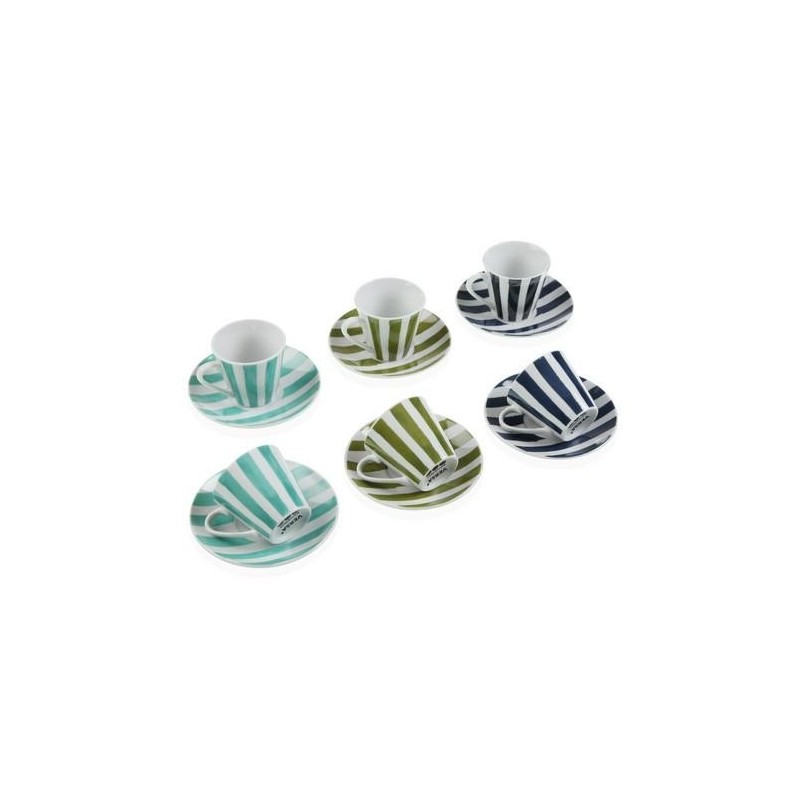 SET 6 TAZAS CAFE C/PLATO RAYAS NATUR 90ML 20091350