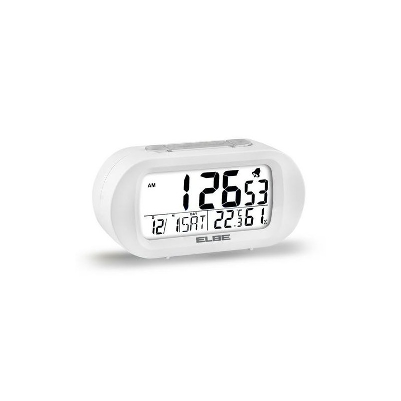RELOJ DESPERTADOR BLANCO TEMP/HUMEDAD PANTALLA 9CM