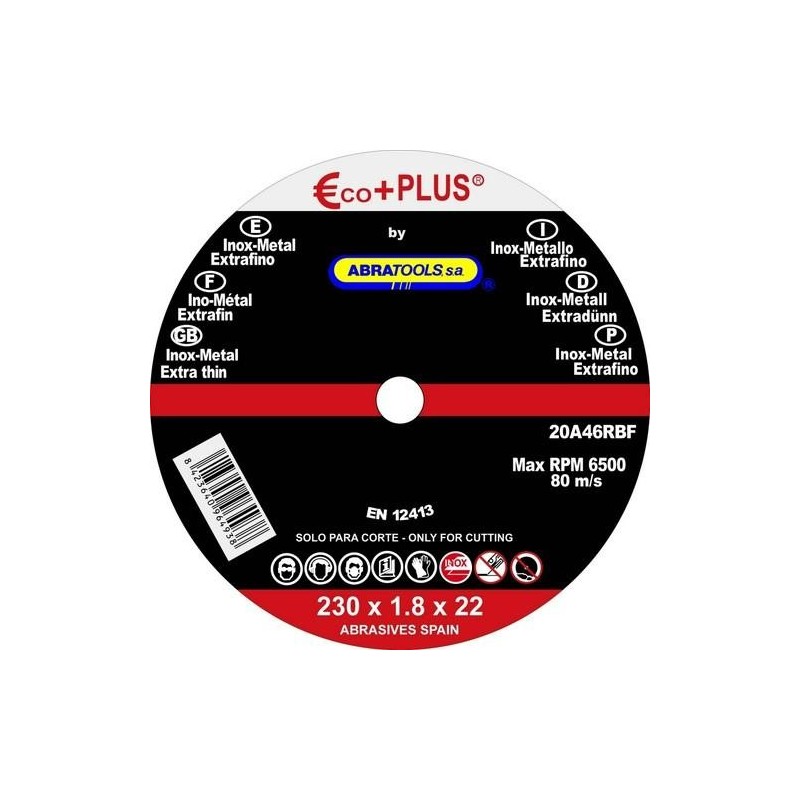 DISCO CORTE ACERO INOX 230X1,8X22MM A46RBF