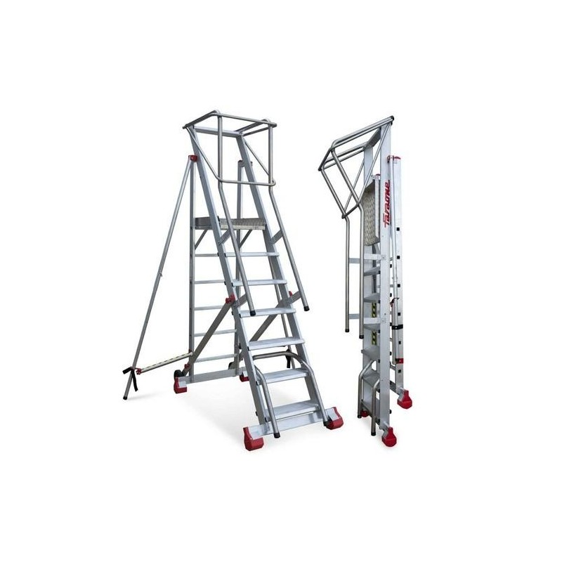 ESCALERA ALMACEN C/PLATAFORMA Y RUEDAS 8 PEL 197CM