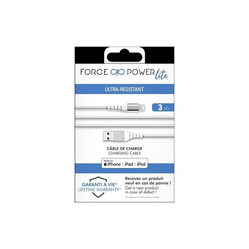 CABLE USB-A/LIGHTNING REFORZADO 3M 2.4A BLANCO